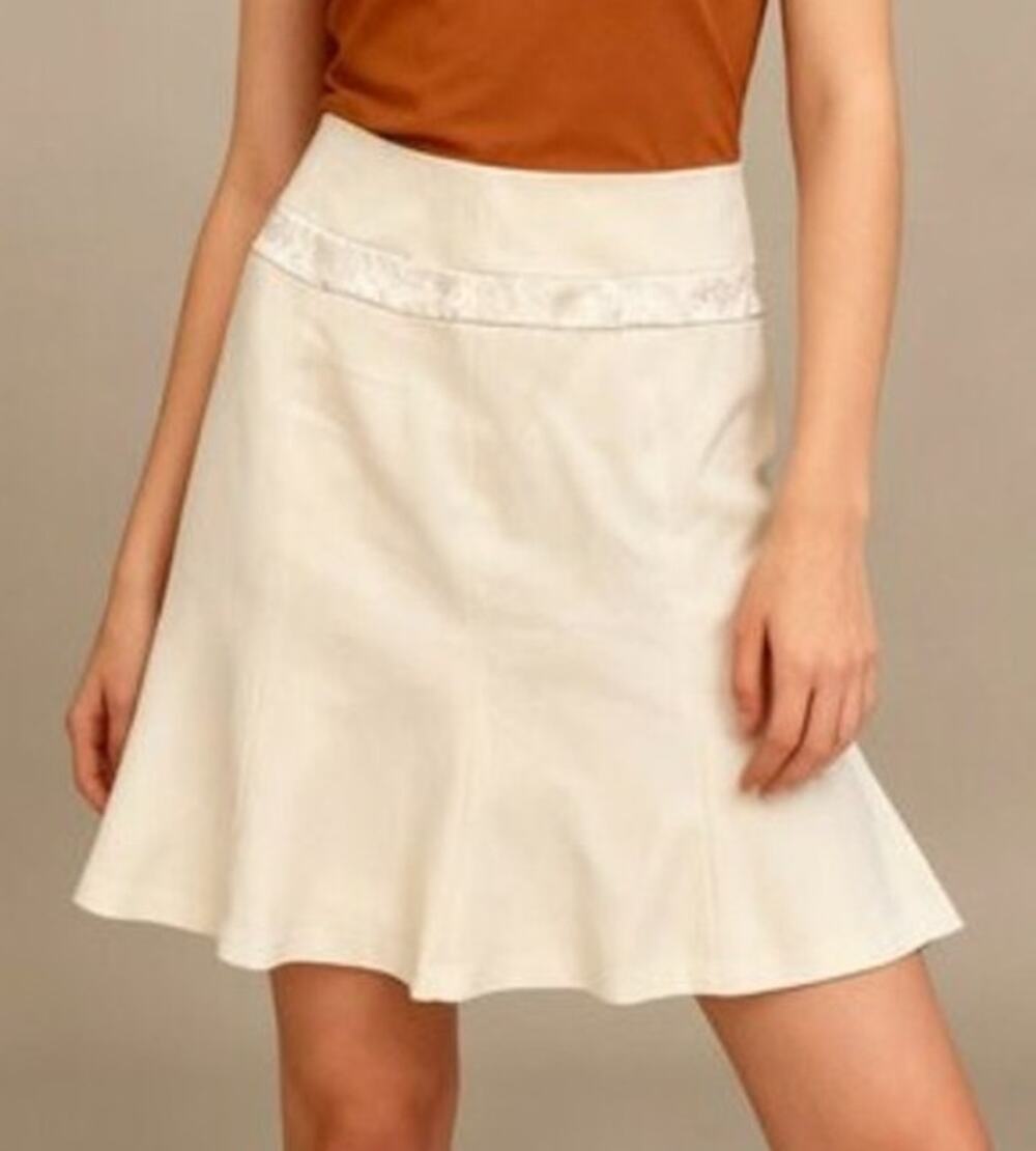NWT Womens Old Money Embroidered Flare Skirt Size 6 Ivory Coquette Quiet Luxury